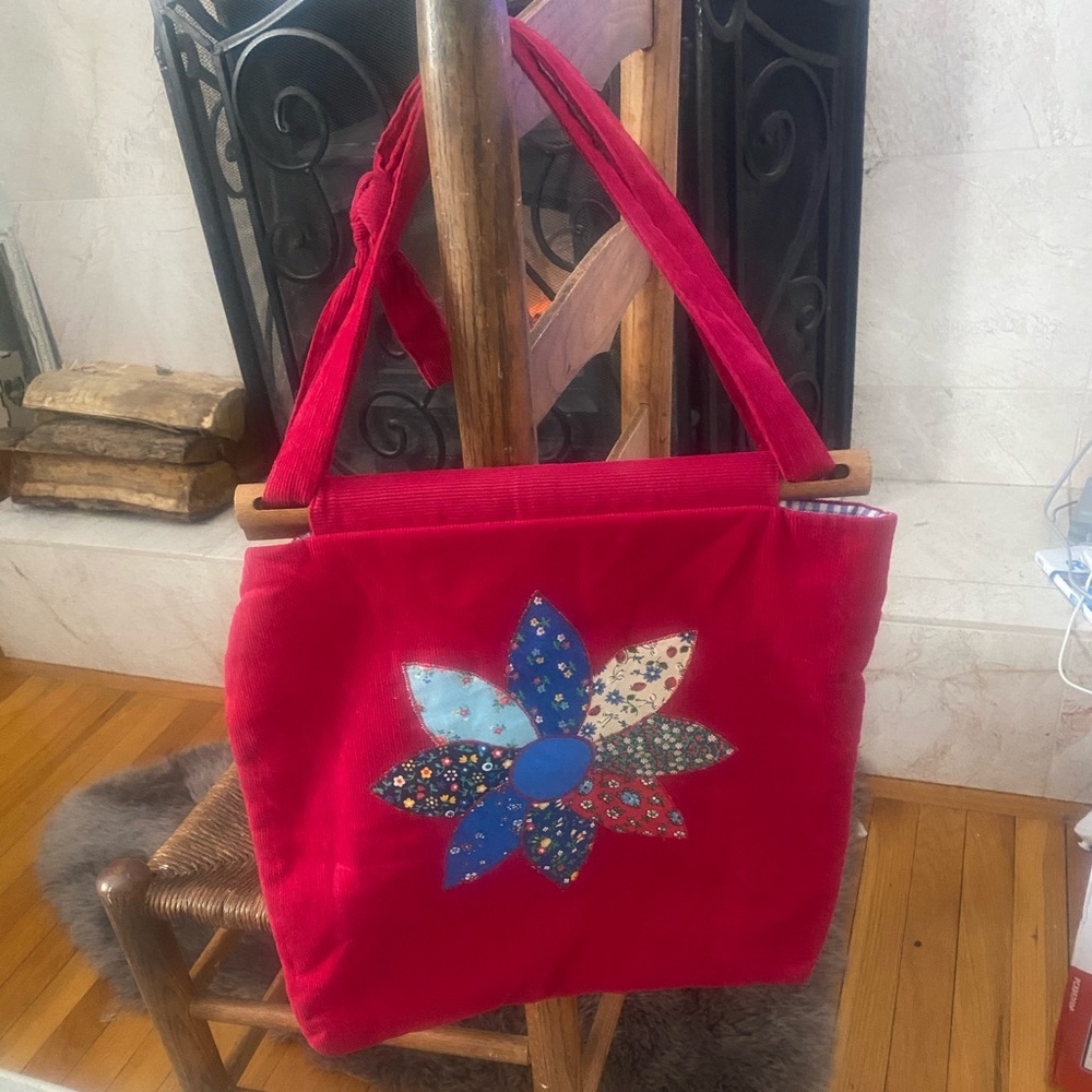 Vintage red corduroy hippie handmade bag